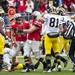 Ohio State senior Zach Boren celebrates after sacking Michigan quarterback Devin Gardner in the first half on Saturday. Daniel Brenner I AnnArbor.com